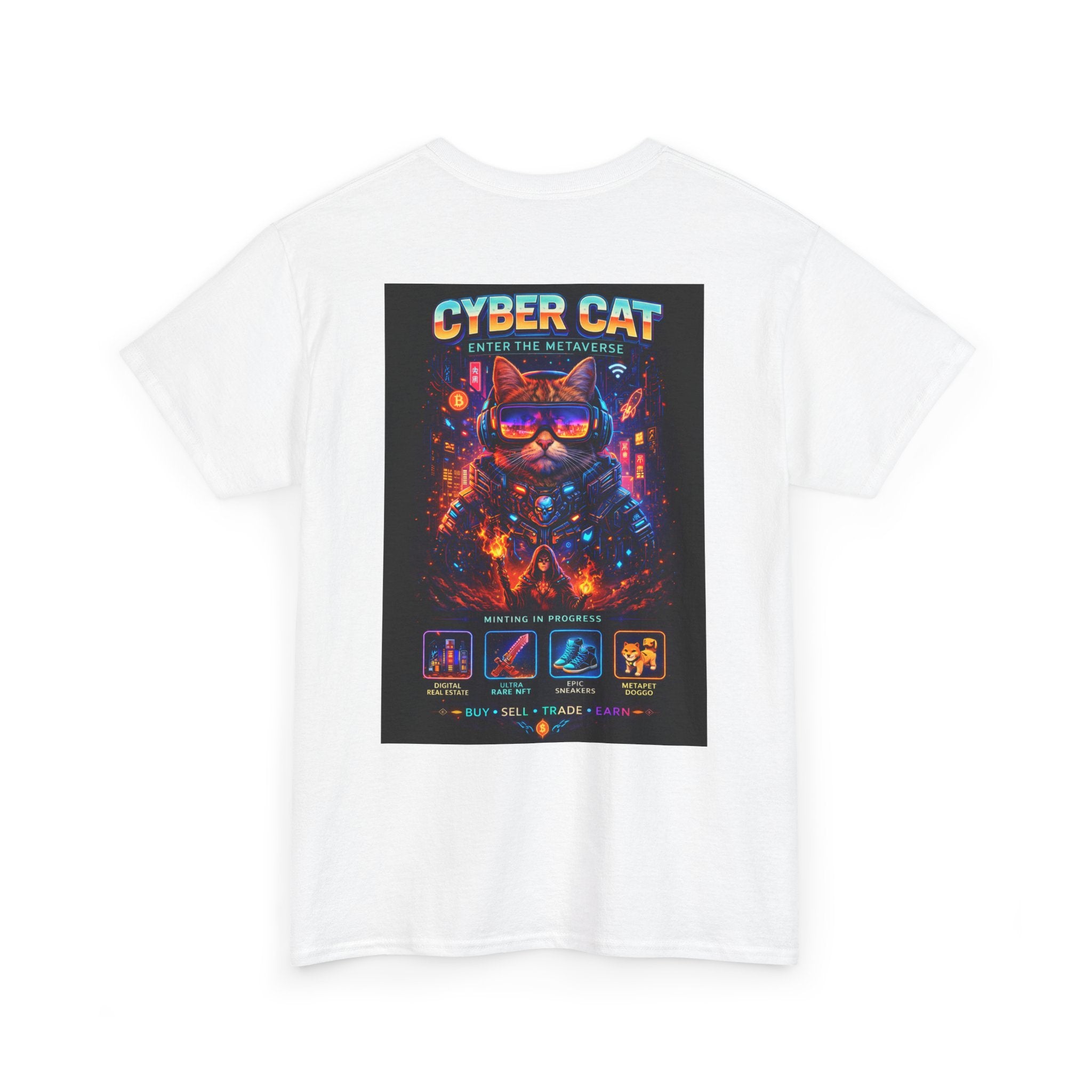 Cyber Cat nerd cat shirt — lifestyle shot showing tee worn casually with jeans
