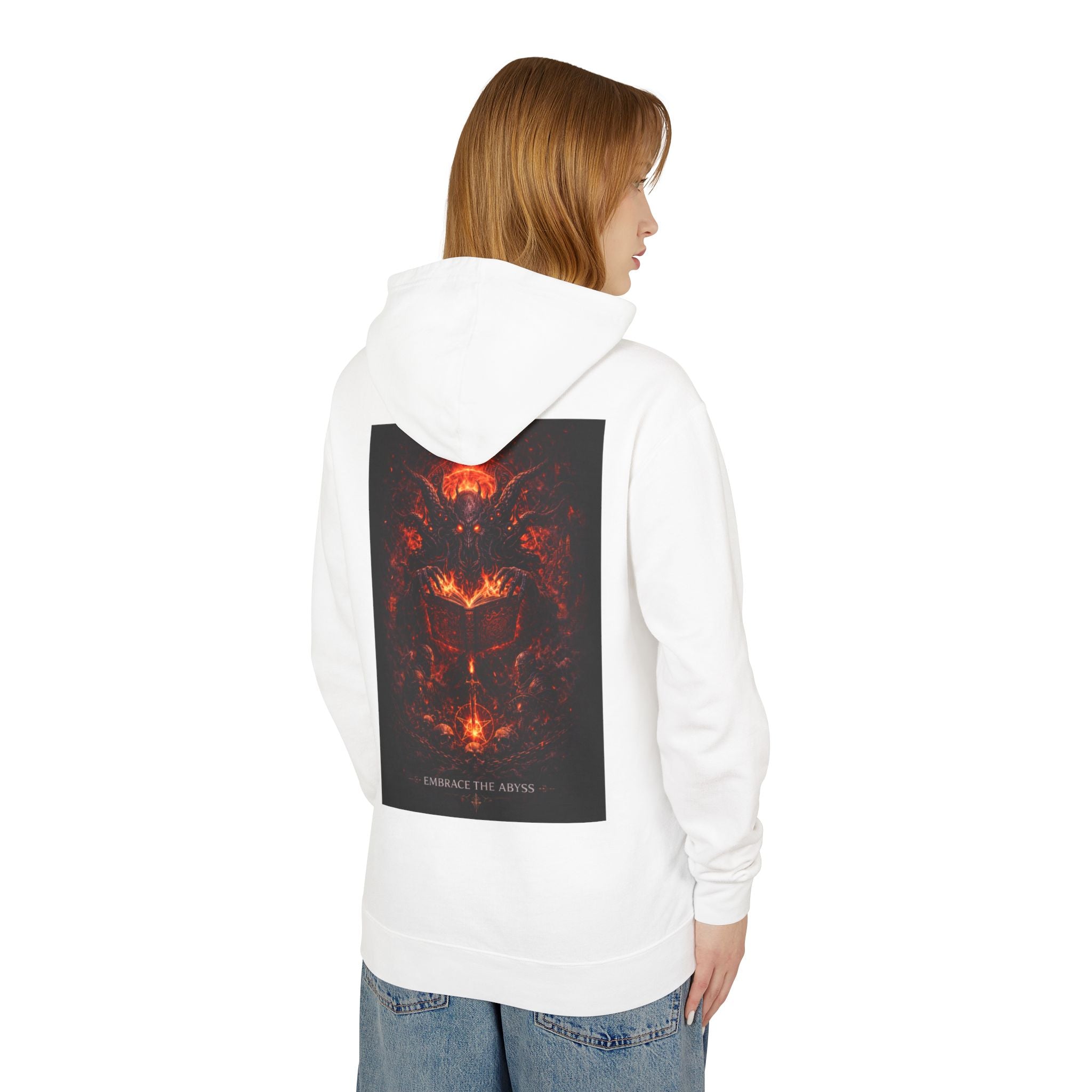 Tim Purmental occult art hoodie — close-up of burnt ember dark fantasy chest graphic print detail