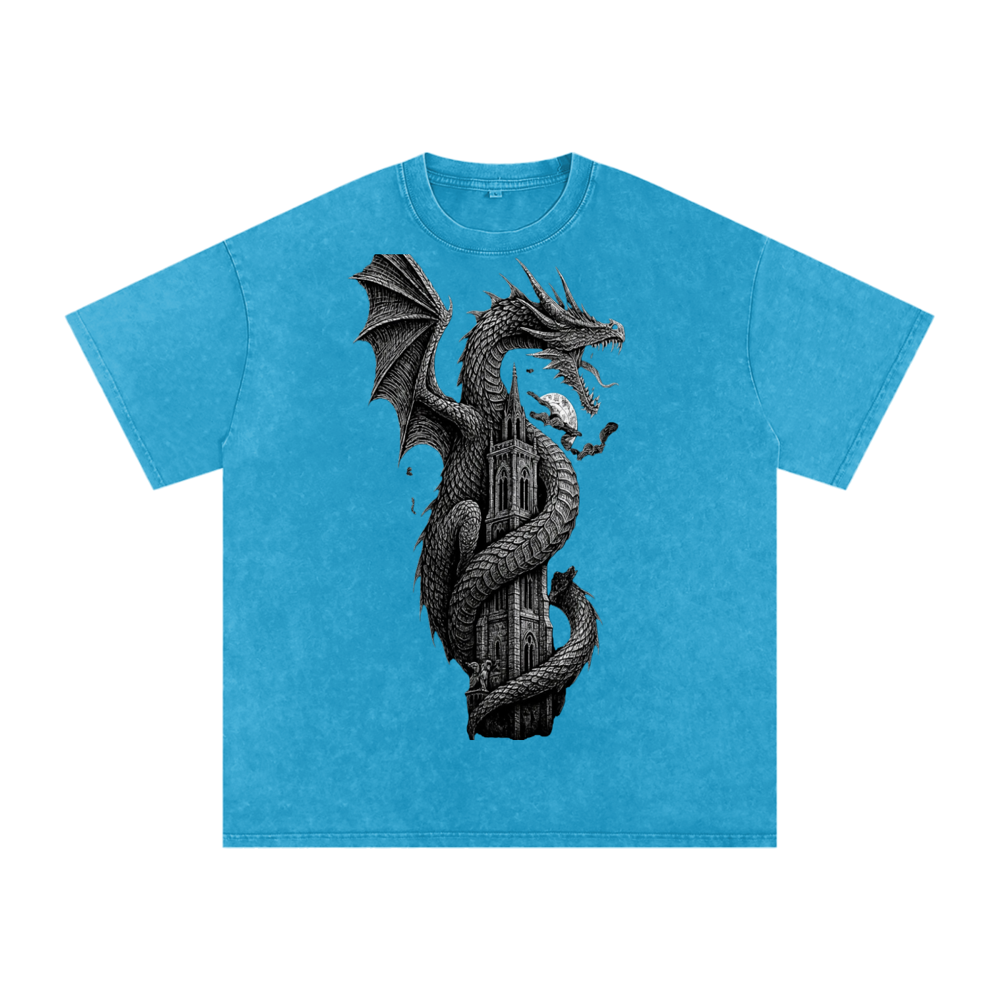 Snow Wash Tee in Lake Blue — close-up of fabric weight and washed texture showing 250 GSM premium cotton quality
