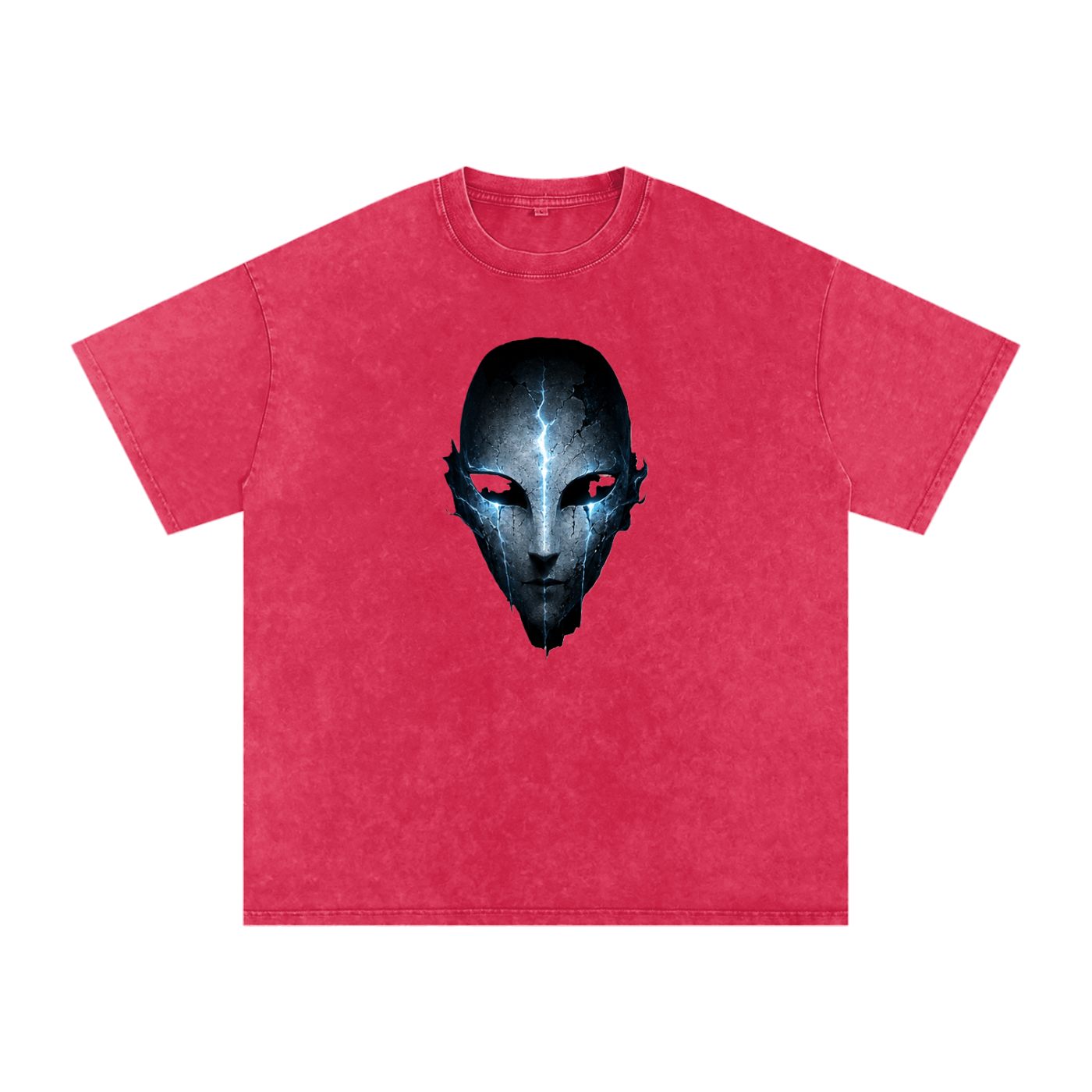 Void Sentinel Tee flat lay — full oversized drop shoulder silhouette on black snow washed cotton showing spirit mask front and knight abyss back print