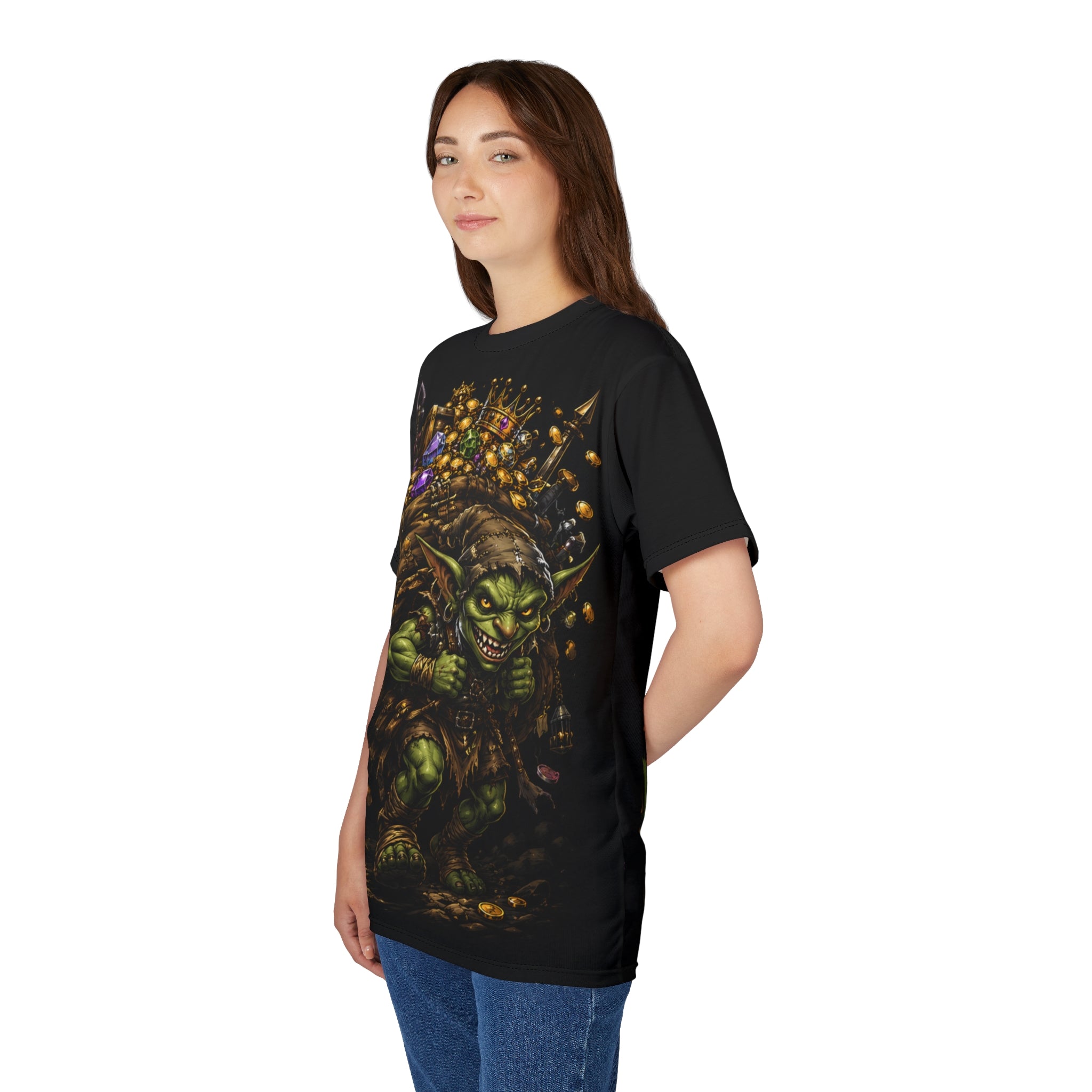 Goblin Treasure Haul fantasy tee — product shot showing vibrant color accuracy of all-over print