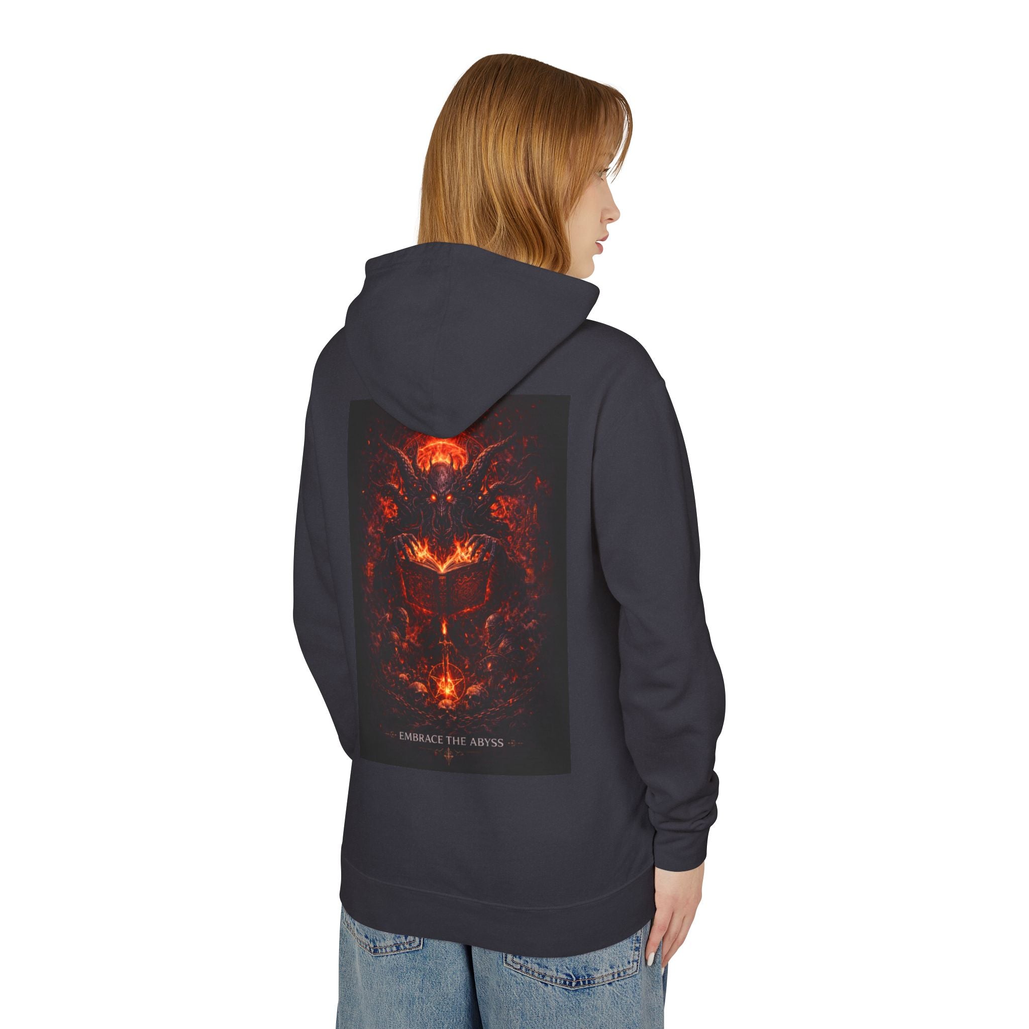 Tim Purmental graphic hoodie — close-up of dark fantasy artwork showing cinematic ember red and black tones