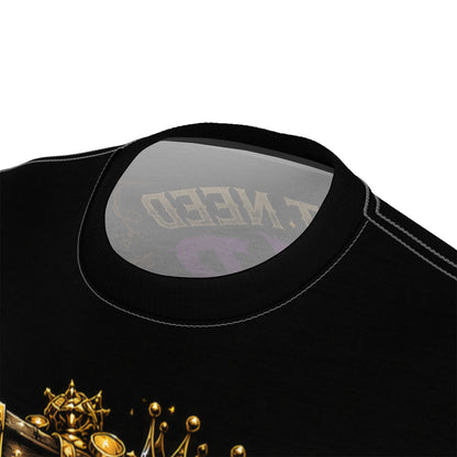 Goblin Treasure Haul all over print tee — close-up of collar area showing seamless all-over sublimation