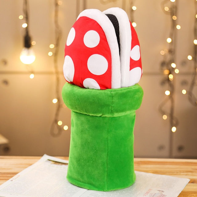Mushroom Piranha Plush stuffed animal — back view showing dark green plush fabric detail