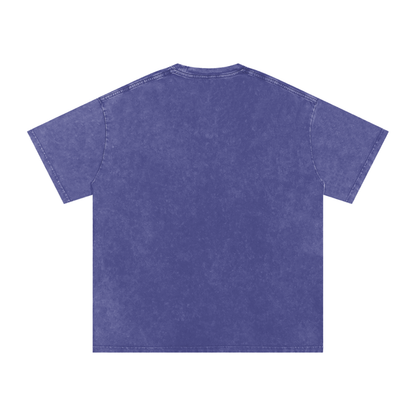 Voidborn Snow Wash Tee — flat lay showing full oversized silhouette and gothic graphic on black drop shoulder washed tee