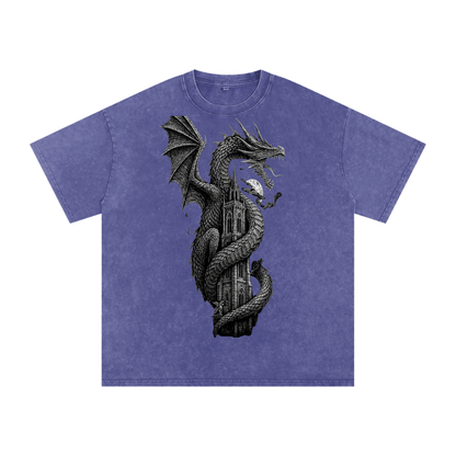 VoidForge Snow Wash Tee — close-up of O-neck collar showing quality stitching and snow wash cotton texture
