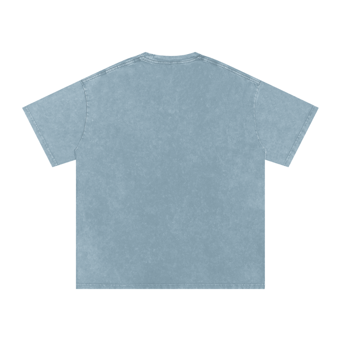 VoidForge Snow Wash Tee Black — overhead flat lay showing full tee with drop shoulder cut and washed texture