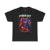 Cyber Cat unisex graphic tee — back view showing full artwork on black cotton shirt