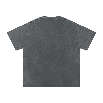 Neon Samurai tee — detail of snow wash fabric texture showing 250 GSM premium cotton quality and unique tonal variation