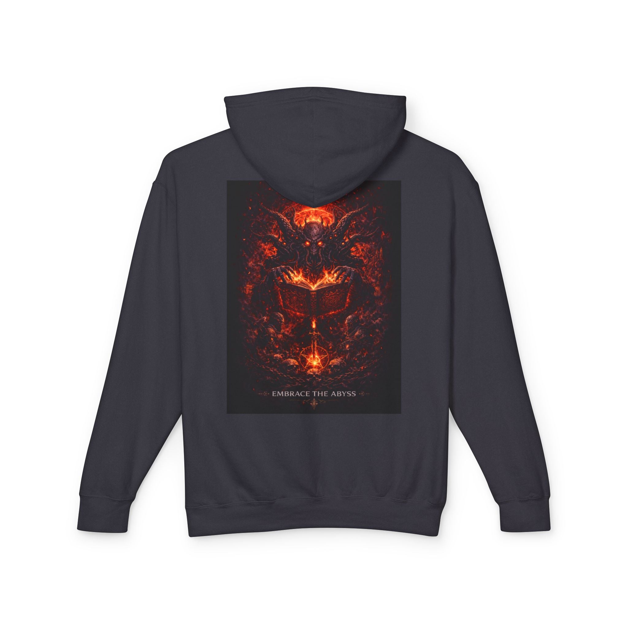Tim Purmental gothic hoodie — lifestyle shot worn over dark outfit showing streetwear dark aesthetic