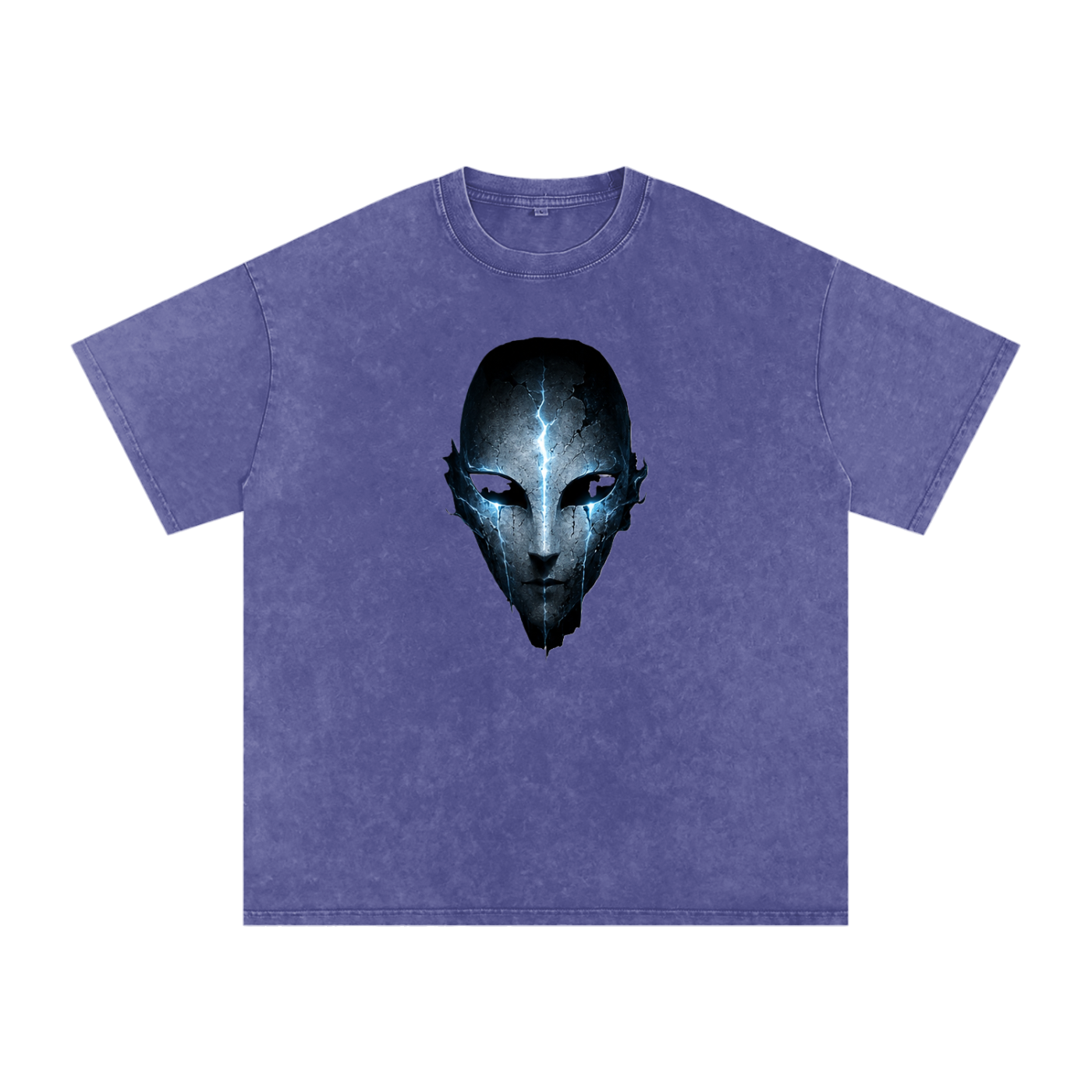 Void Sentinel Tee in Dark Red — haunted spirit mask graphic on dark red snow washed oversized cotton drop shoulder tee