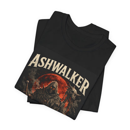 Ashwalker Graphic Tee in white colorway — front view showing Born From the Ash grim reaper print