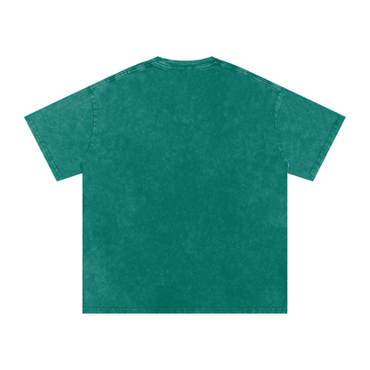 VoidForge Snow Wash Tee in Lake Blue — folded product showing snow wash tonal depth on lake blue cotton