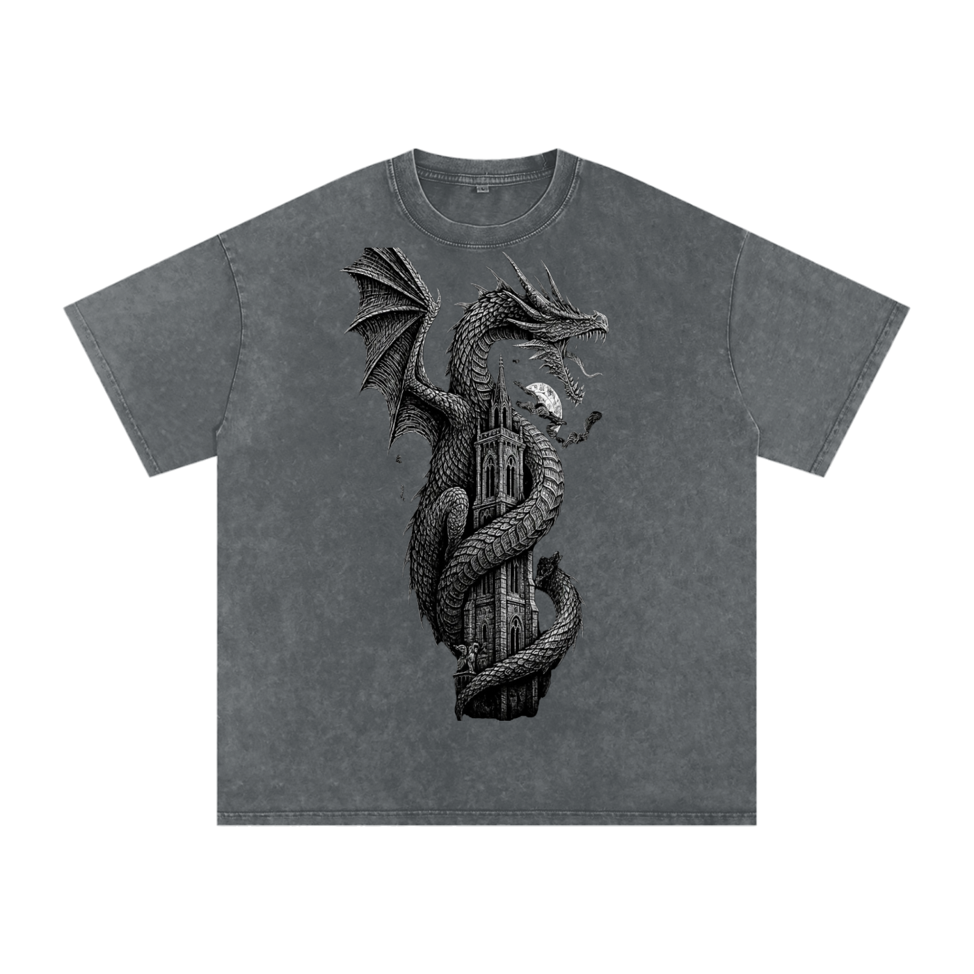 Snow Wash Tee in Black — overhead flat lay showing premium snow washed black cotton and drop shoulder construction