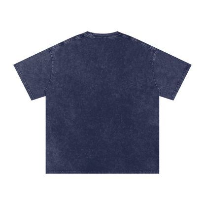 Neon Samurai tee in Pirate Gray — cyber warrior chest graphic on charcoal snow washed drop shoulder streetwear tee
