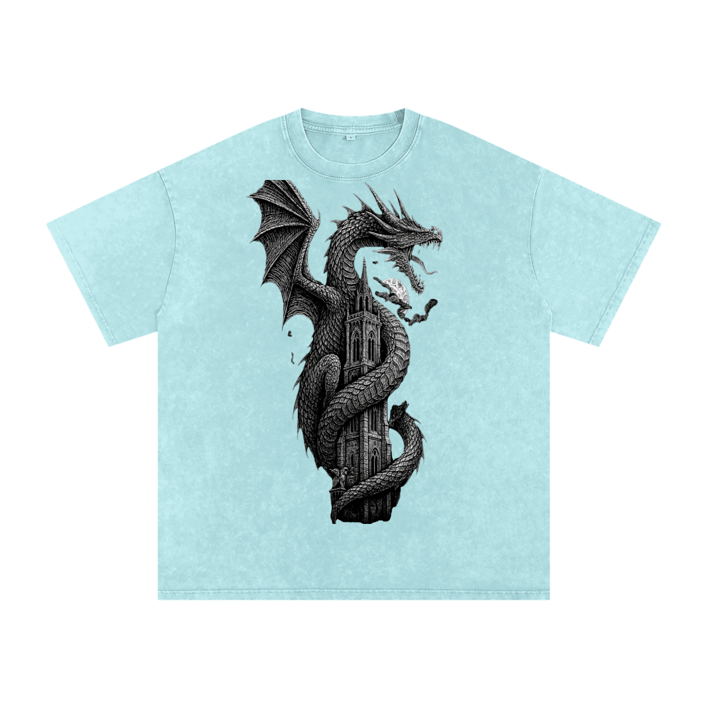 Snow Wash Tee in Dark Green — front view showing forest green snow washed oversized cotton streetwear tee